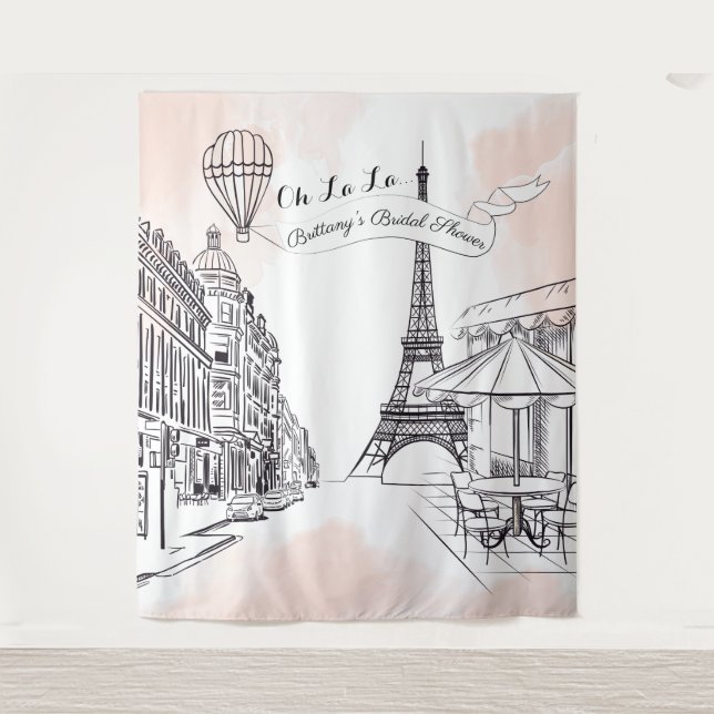 Oh La La Paris backdrop pink french bridal banner Wandteppich (Vorderseite)