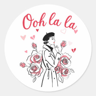 Oh La La Paris Mädchen – Romantische französische Runder Aufkleber