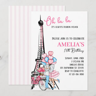 Oh la la Paris Pink Lovers Anniversaire Invitation