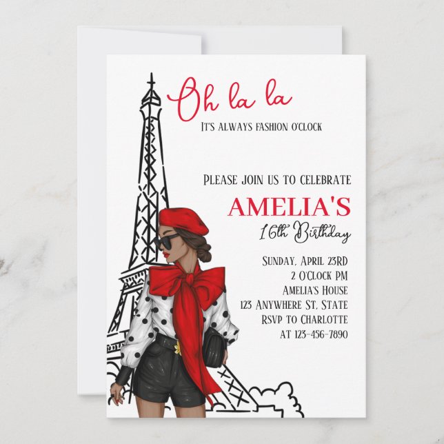 Oh la Paris Red Birthday Einladung (Vorderseite)