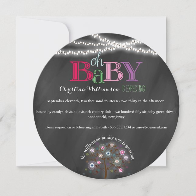 Oh laden Baby-Stammbaum und Licht-Babyparty ein Einladung (Vorderseite)