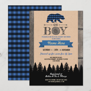 Oh laden Holzfäller-Babyparty-blauer Bär ein Einladung