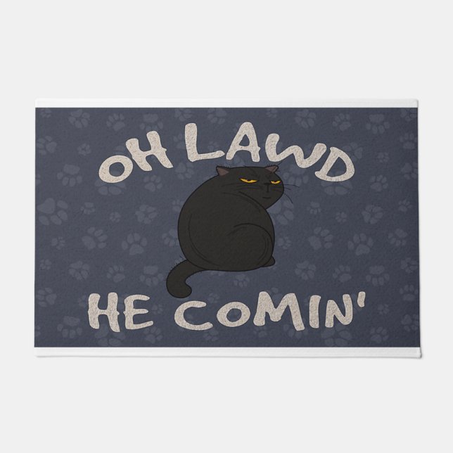 Oh Laww He Comin Cat Lover, schwarze Katze Fußmatte (Vorderseite)