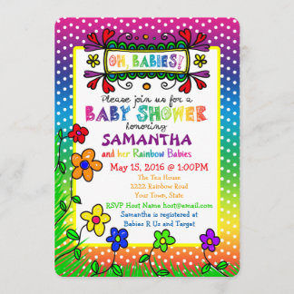 Oh, les bébés ! Invitation Baby shower arc-en-ciel