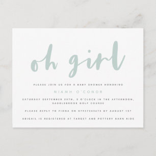Oh Mädchen Baby Shower Postkarte. Einladungspostkarte