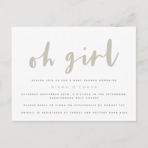 Oh Mädchen Baby Shower Postkarte. Einladungspostkarte