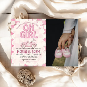 Oh Mädchen Rennwagen Rosa Gestreifte Mädchen Baby Einladung