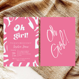 Oh Mädchen! Rosa kariertes Gingham-Baby-Shower Einladung
