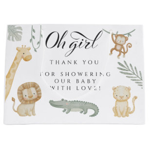 Oh Mädchen Safari-Tiere Baby Shower Dschungel Grün Große Geschenktüte