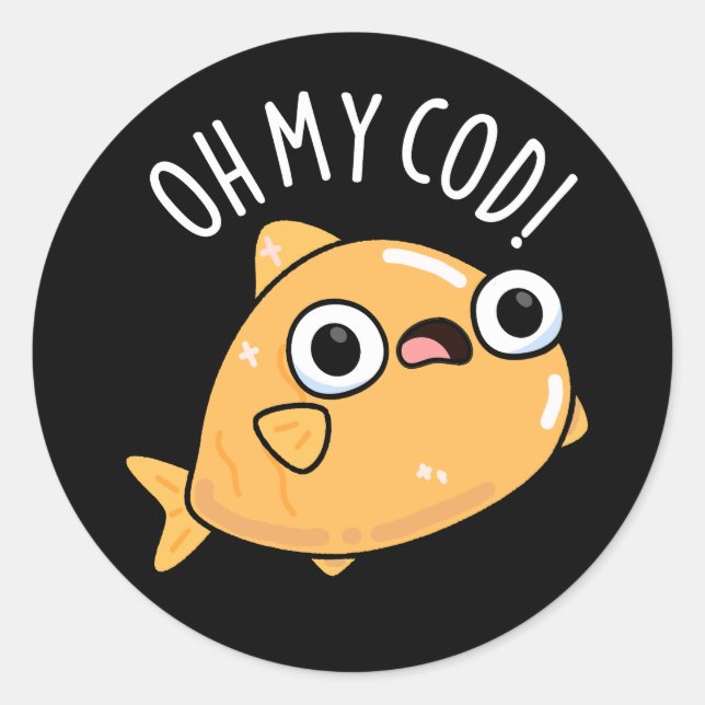 Oh mein Kabeljau Funny Fish Puff Dark BG Runder Aufkleber (Vorderseite)