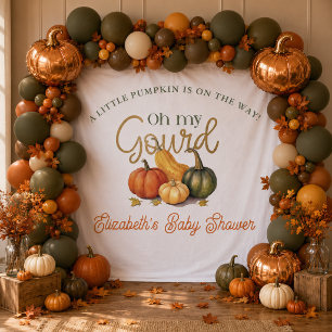 Oh My Gourd Kürbis-Baby-Shower-Stoffhintergrund Wandteppich