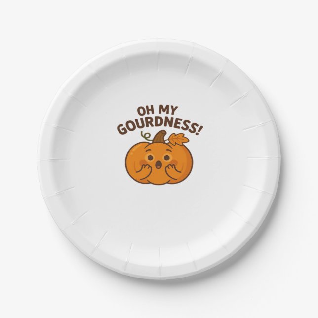 Oh My Gourdness! � Surprised Pumpkin Kawaii Art Cl Pappteller (Vorderseite)