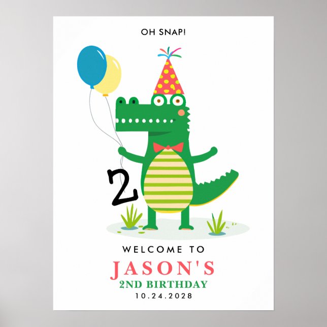 Oh, Niedlicher Alligator Snap-Kindergeburtstag-Zei Poster (Vorne)