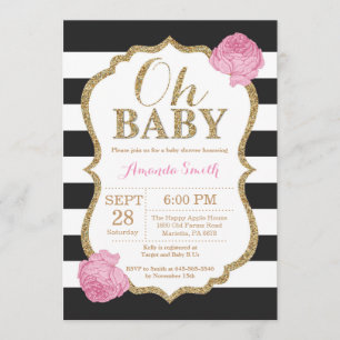 Oh noir de bébé et invitation de baby shower d'or