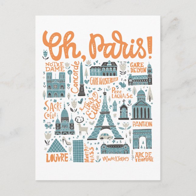 Oh, Paris! | Städtische Typografie Postkarte (Vorderseite)