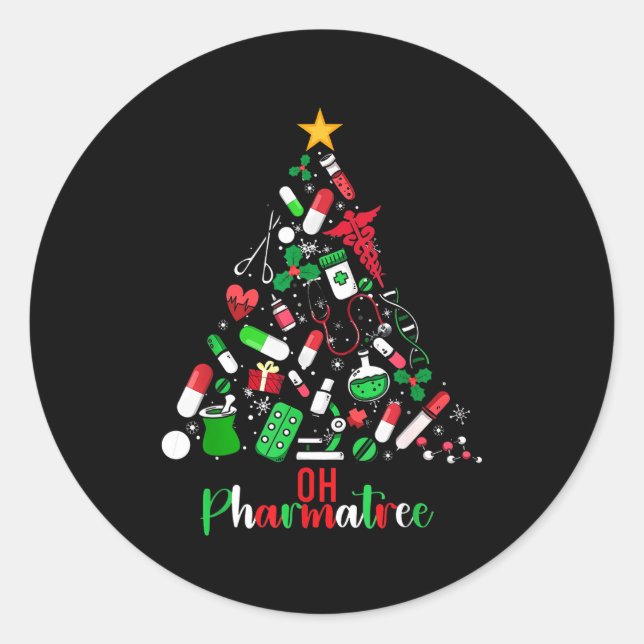 Oh Pharmatree Pharmacy Christmas Pharmacist Tech M Runder Aufkleber (Vorderseite)