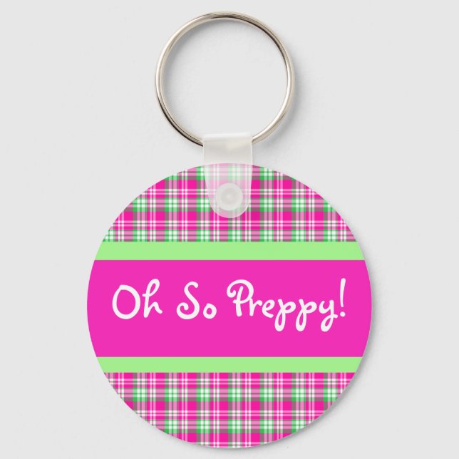 Oh, Preppy! PInk und Karierter grüner Schlüsselanh Schlüsselanhänger (Vorderseite)