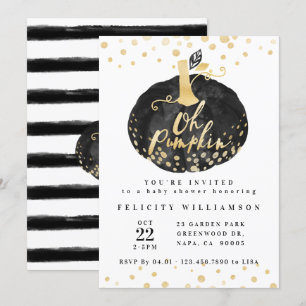 Oh Pumpkin   Chic Black & Gold Pumpkin Baby Dusche Einladung