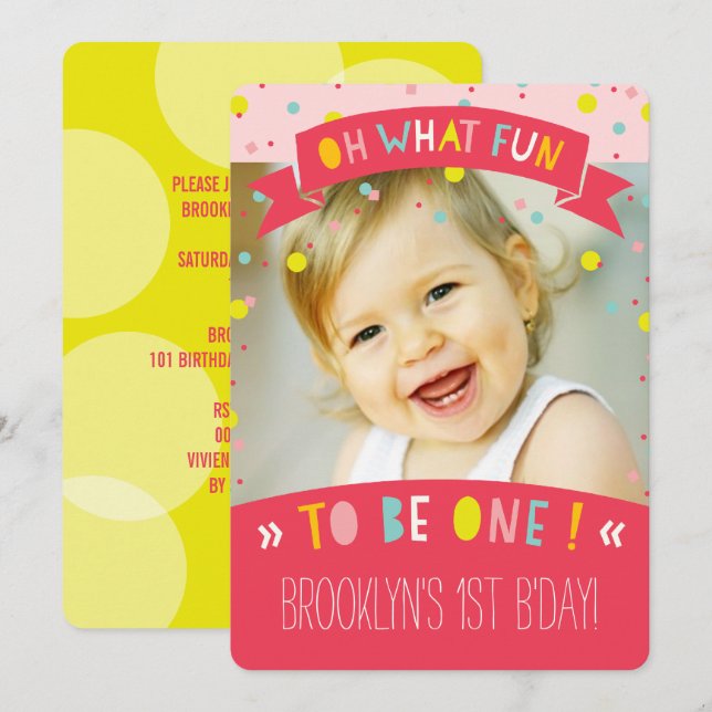 Oh Quel Amusant Confetti Premier Invitation de fêt (Devant / Derrière)