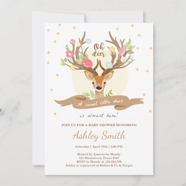 Oh Reh Baby Dusche Einladung Woodland Antlers (Vorderseite)
