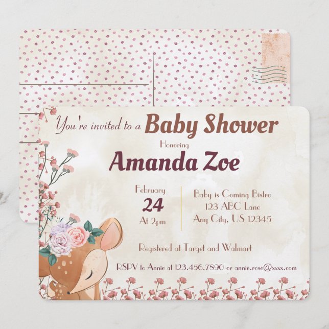 Oh Reh Baby Dusche / Geburtstagsfeier Einladung (Vorne/Hinten)