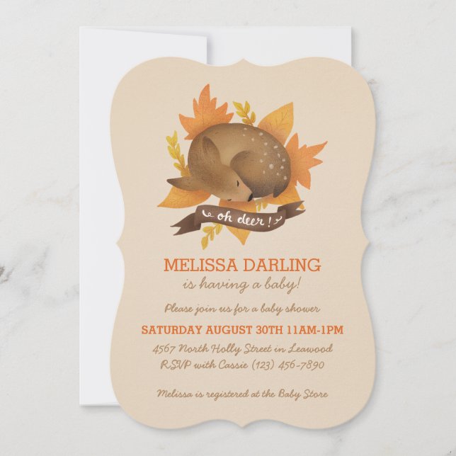 "Oh Reh!" Fall Woodland Themed Baby Dusche Einladung (Vorderseite)