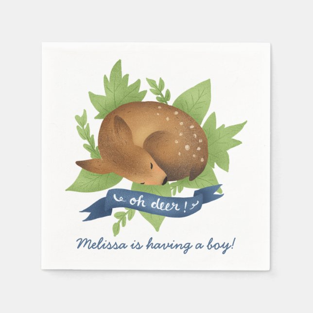 "Oh Reh!" Modern Woodland Baby Boy Dusche Napkins Serviette (Vorderseite)