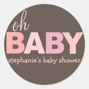 Oh Rosa des Baby-modernes Babyparty-Aufkleber-  Runder Aufkleber
