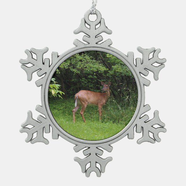Oh Rotwild! Schneeflocken Zinn-Ornament (Vorderseite)