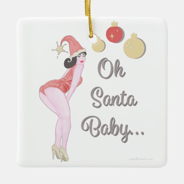 Oh Santa Baby Pinup Girl Keramik Ornament (Vorderseite)