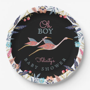 Oh   schicke botanische Storch-mit BlumenBabyparty Pappteller