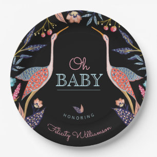 Oh schicke botanische Storch-mit BlumenBabyparty Pappteller