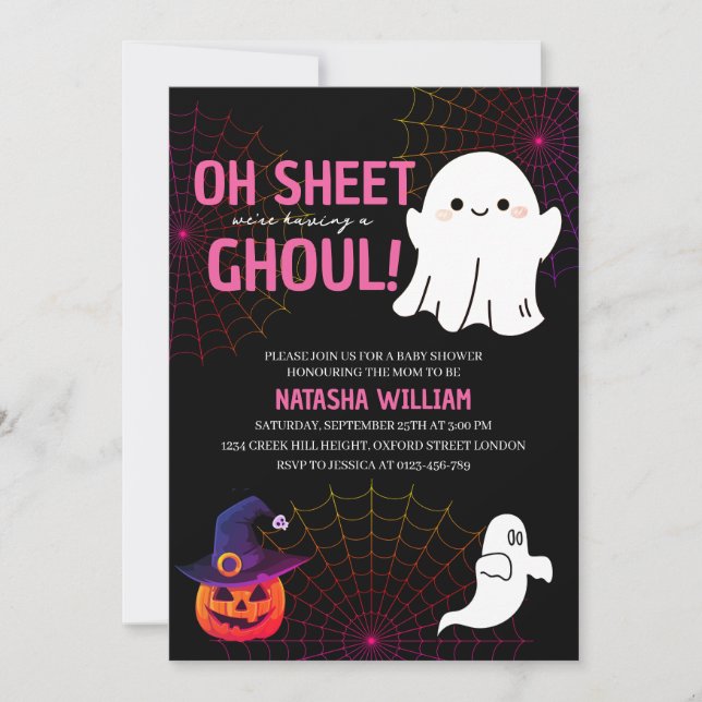 Oh Sheet Es ist eine Ghoul Halloween-Kinderdusche Einladung (Vorderseite)