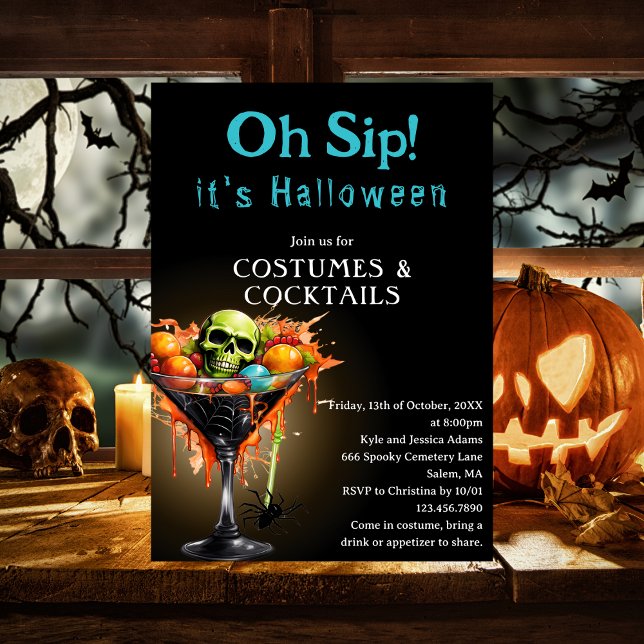 Oh Sip Funny Black Martini Halloween Costume Party Einladung (Von Creator hochgeladen)