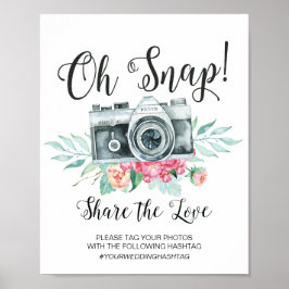 Oh Snap Camera Hashtag Wedding Sign Poster