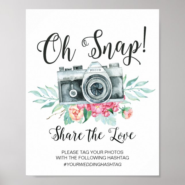 Oh Snap Camera Hashtag Wedding Sign Poster (Vorne)