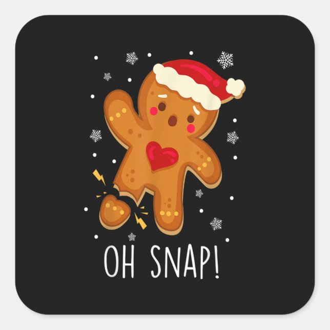 Oh Snap Gingerbread Man Christmas Family Santa Hat Quadratischer Aufkleber (Vorderseite)