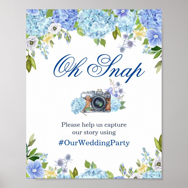 Oh Snap Instagram Sign Blue Hydrangeas Grüne Poster (Vorne)