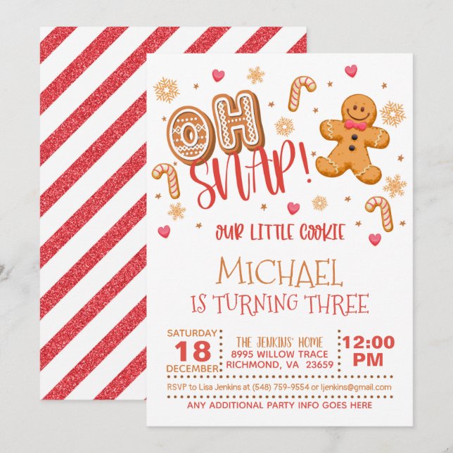 Oh Snap Noël Anniversaire Invitation - Garçon - WH (Devant / Derrière)