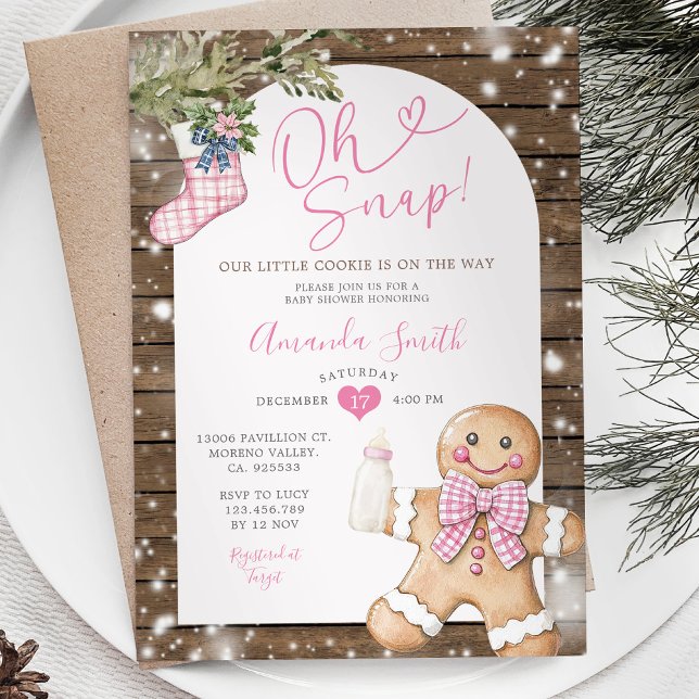 Oh Snap Pink Gingham Christmas Woods Baby Dusche Einladung (Von Creator hochgeladen)