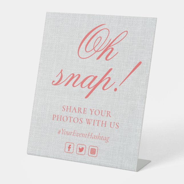 Oh Snap Social Media Chic Moderne Hochzeitsveranst Sockelschild (Vorderseite)