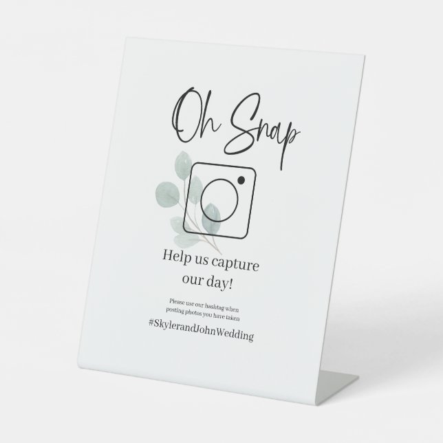 Oh Snap Table Top Eukalyptus Wedding Pedestal Sign Sockelschild (Vorderseite)