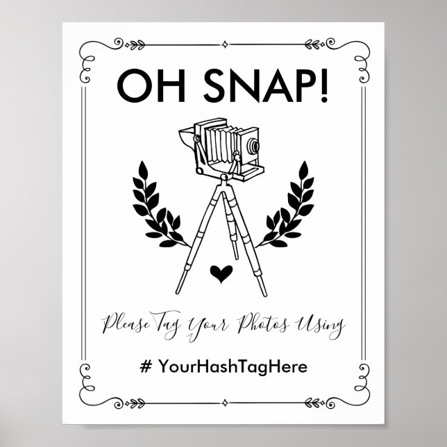 Oh Snap Vintage botanische Hochzeit Hashtag Selfie Poster (Vorne)