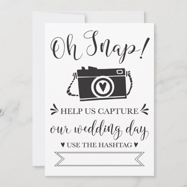 Oh Snap Wedding Hashtag Sign Einladung (Vorderseite)
