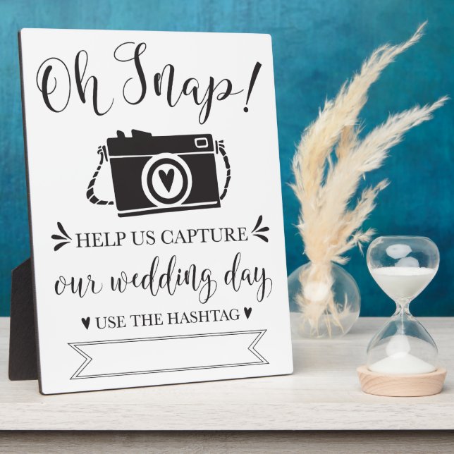 Oh Snap Wedding Hashtag Sign Fotoplatte (Seite)