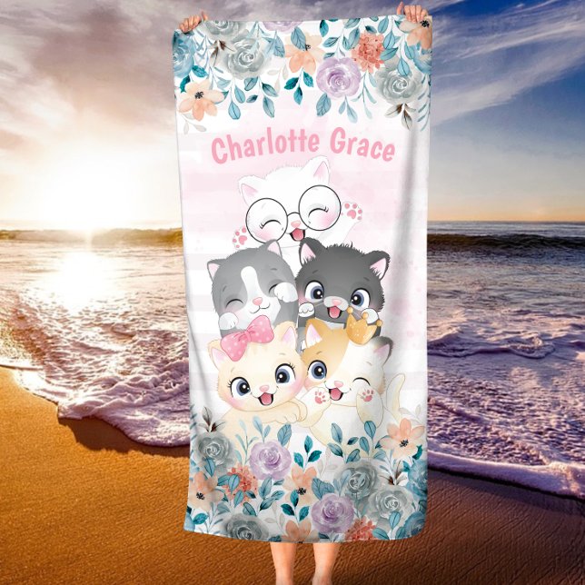Oh so Niedlichen glücklichen Kitten Friends Blumen Strandtuch (Von Creator hochgeladen)