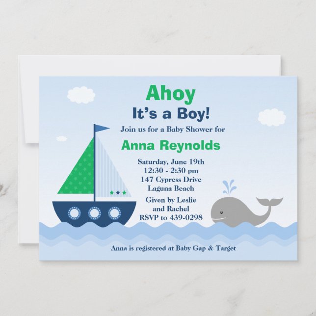 Oh son une invitation de baby shower de bateau de (Devant)