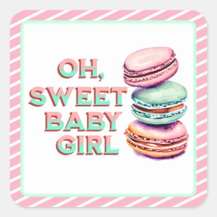 Oh Sweet Baby Girl Macaron Themed Baby Dusche Quadratischer Aufkleber
