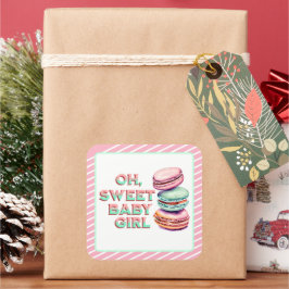 Oh Sweet Baby Girl Macaron Themed Baby Dusche Quadratischer Aufkleber