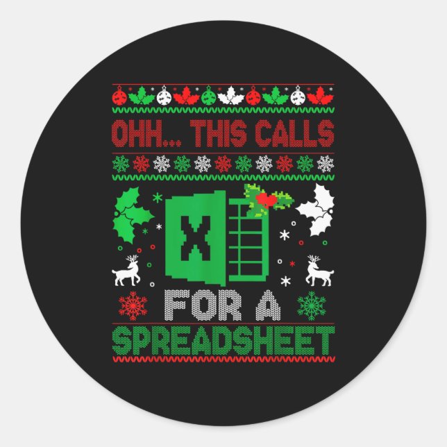Oh This Calls For A Spreadsheet Christmas Sweater  Runder Aufkleber (Vorderseite)